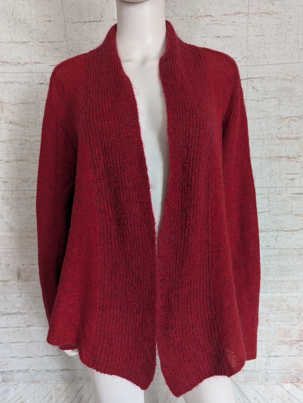 Eileen Fisher Open-Front Red Knit Cardigan